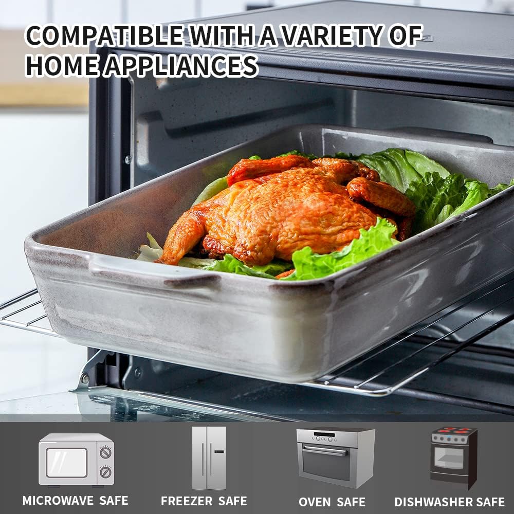 Bakeware Set, Ceramic Baking Dish Set, Rectangular Casserole Dish Set, lasagna Pan, Baking Pans Set for Cooking, Cake Dinner, Kitchen, 9 x 13 Inches, Reactive Glaze 3-Piece (Variable Grey)