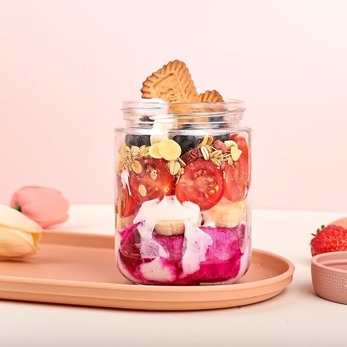 YUNCANG 6-pack Overnight Oats Containers with Airtight Lids, 16 oz Wide Mouth Mason Salad jars, Glass Food Storage Containers for Sugar Spice Yogurt Snacks