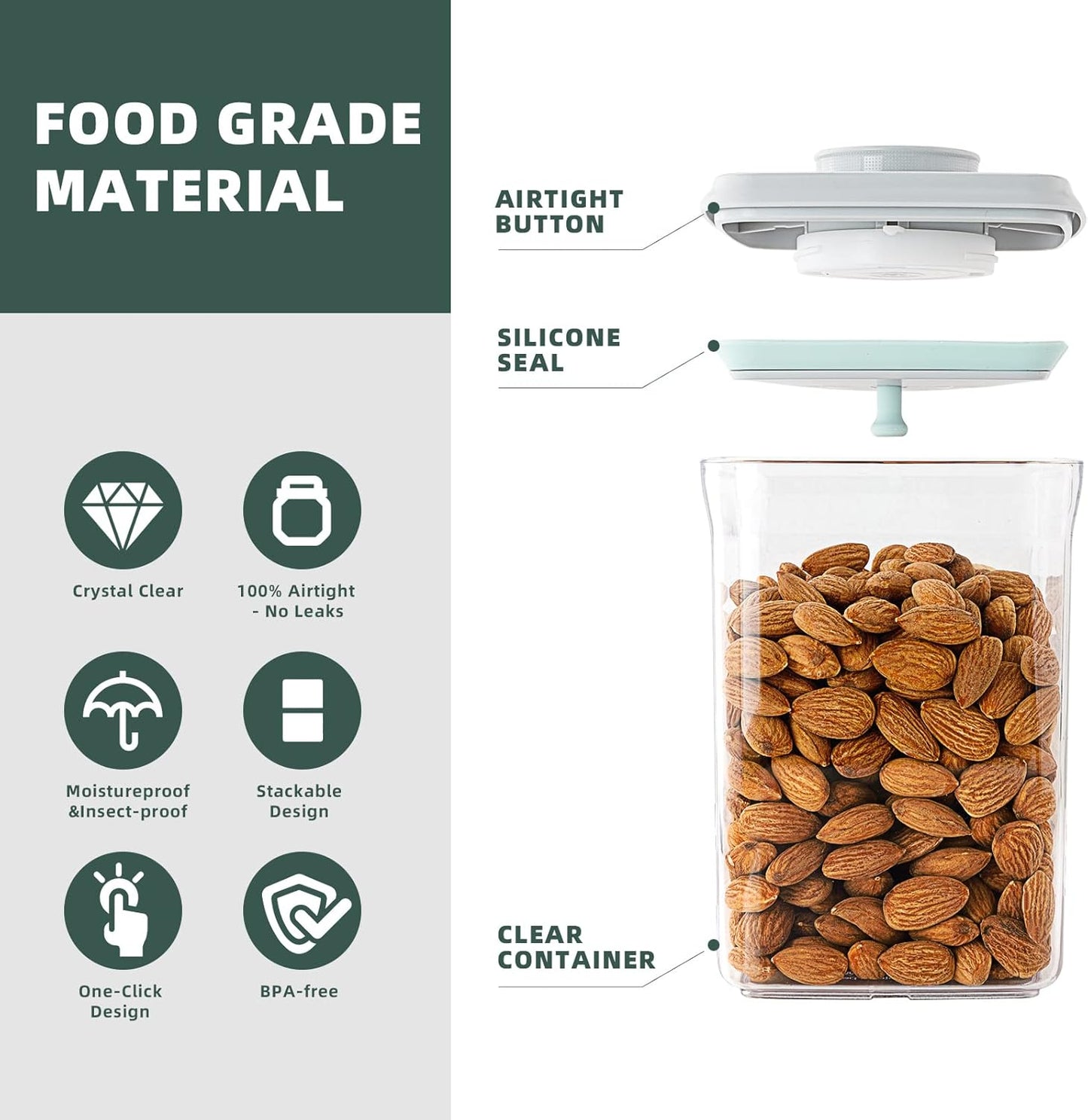 Pop Airtight Food Containers - Set of 2 Kitchen Storage Containers with Lids, Ideal for Cereal and Pantry Storage - Includes 1.5Qt and 0.5Qt Sizes