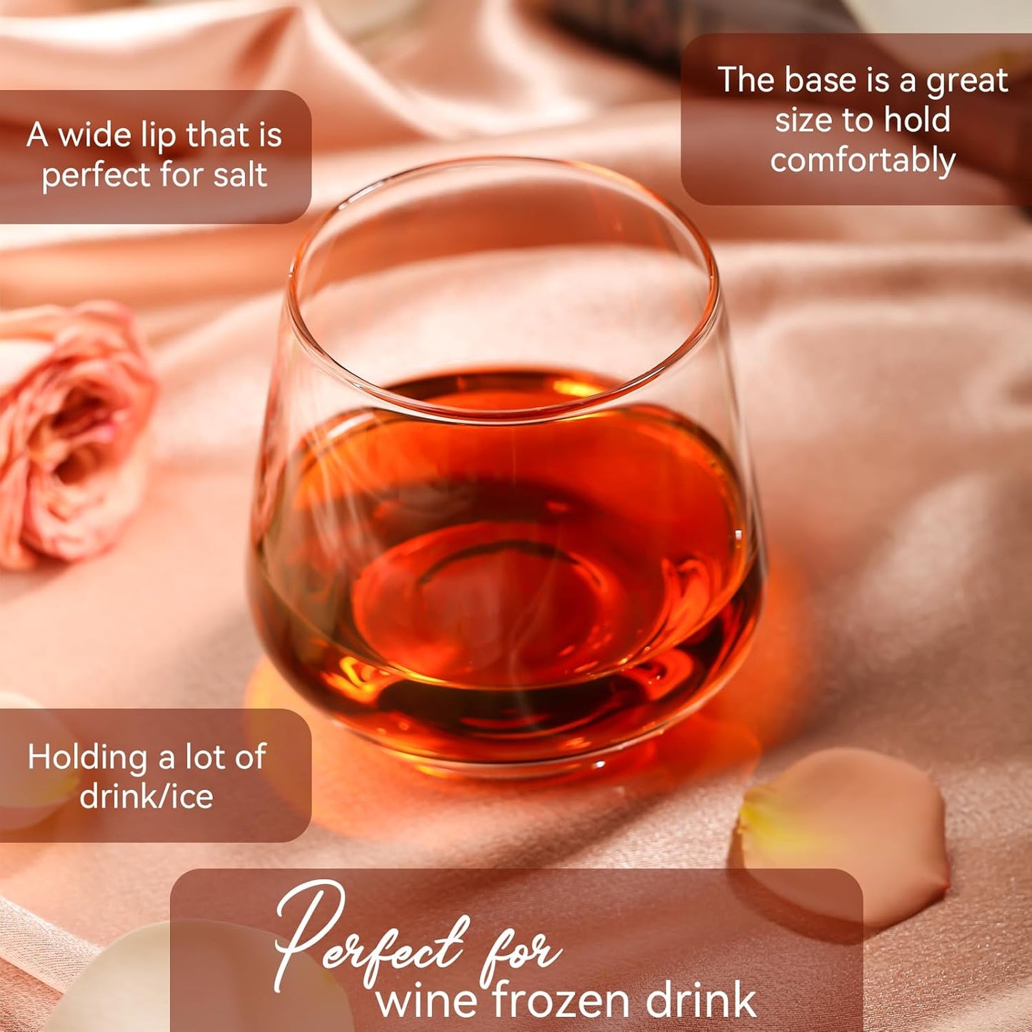 Stemless Wine Glasses Set of 6,13oz Hand Blown Water Glasses,Red Wine Glasses for Beer,Juice,Mojito,Iced Tea,Kitchen,Bar Cocktail