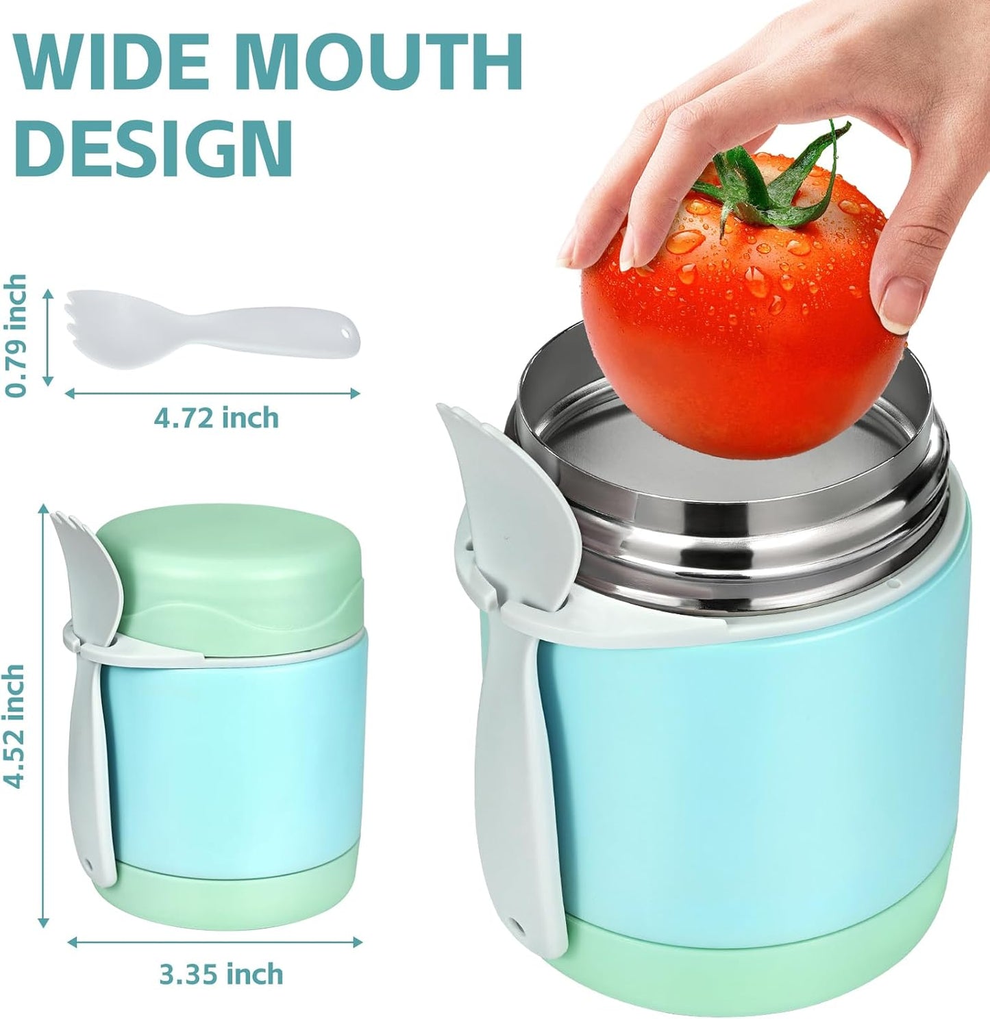 Pawtong10oz Soup Thermo for Hot Food Kids Insulated Food Jar,Thermo Hot Food Lunch Container, Width Mouth Stainless Steel Lunch Box for Kids with Spoon (Mint)