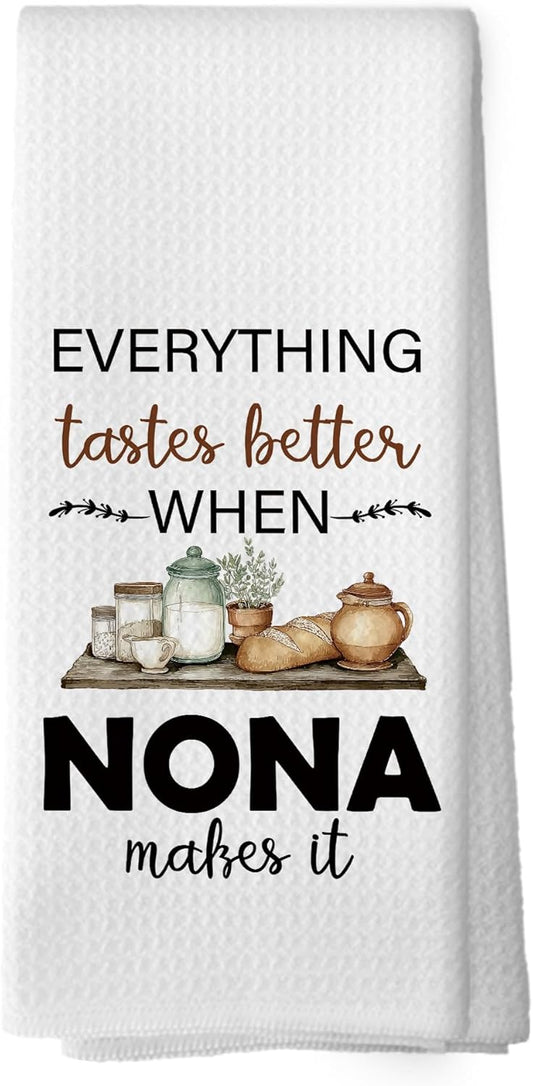 Nona Gifts Kitchen Dish Towels, Grandma Grandmother Gifts for Nani Women from Grandsons Grandchildren, Watercolor Cooking Utensils Hand Towels Kitchen Tea Towels Decorations, 16x24inch