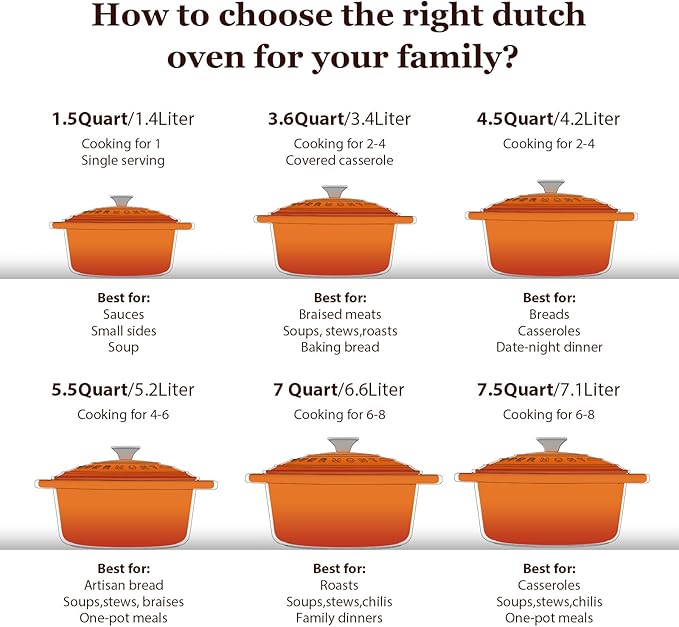 Overmont Enameled Cast Iron Dutch Oven - 5.5QT Pot with Lid Cookbook & Cotton Potholders - Heavy-Duty Cookware for Braising, Stews, Roasting, Bread Baking orange