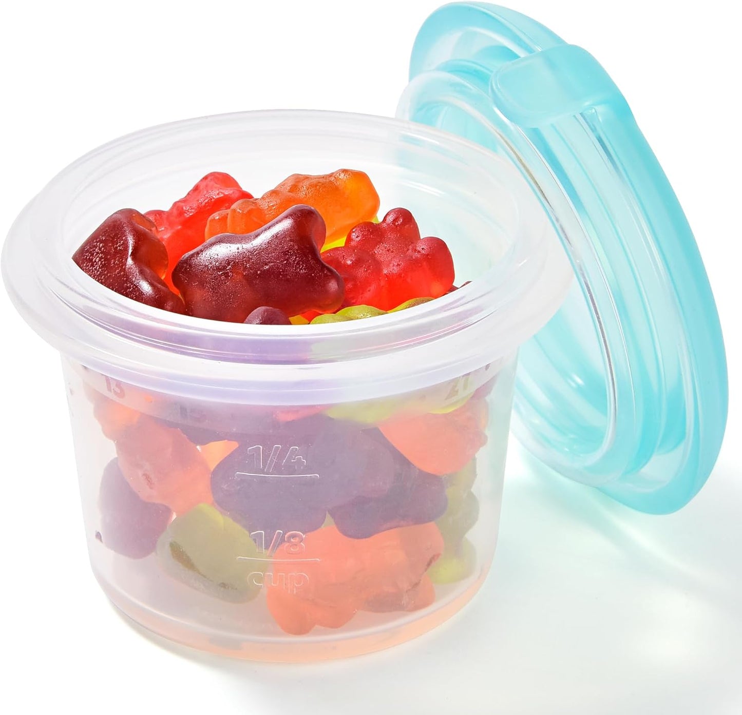 U-Taste 2oz Silicone Food Container: Mini Kitchen Storage with Airtight Lid, Freezer & Microwave Safe, Dip Box with Date Marking Circle, Clear Round Stackable for Sauce, Dressing, Condiment -Aqua Sky