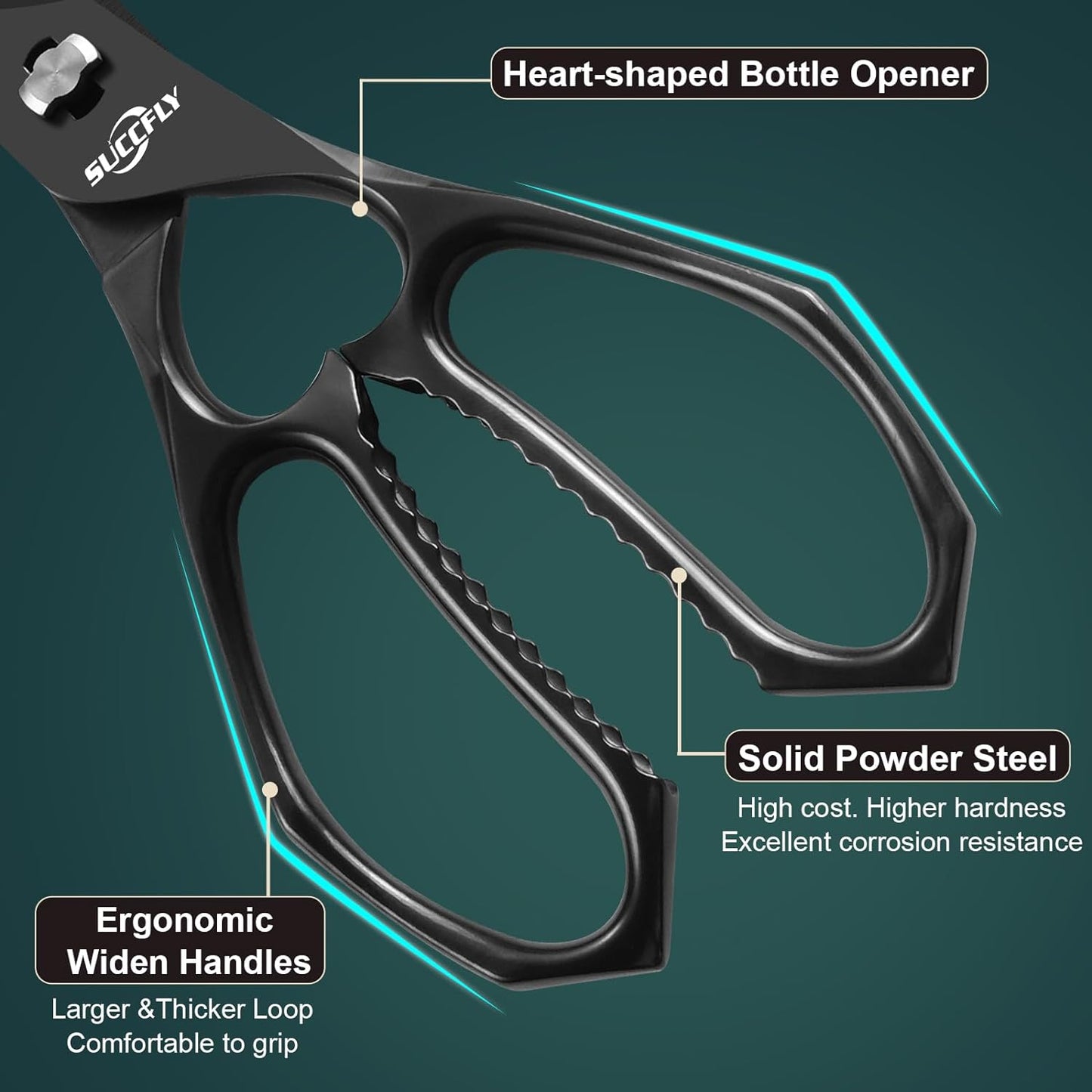 Kitchen Scissors for Food，Premium Kitchen Shears Heavy Duty，8.8″Ultra Sharp Meat Scissors Detachable Blade，All Steel Poultry Shears Black Titanium Plated，Anti-Slip Cooking Scissor All Purpose