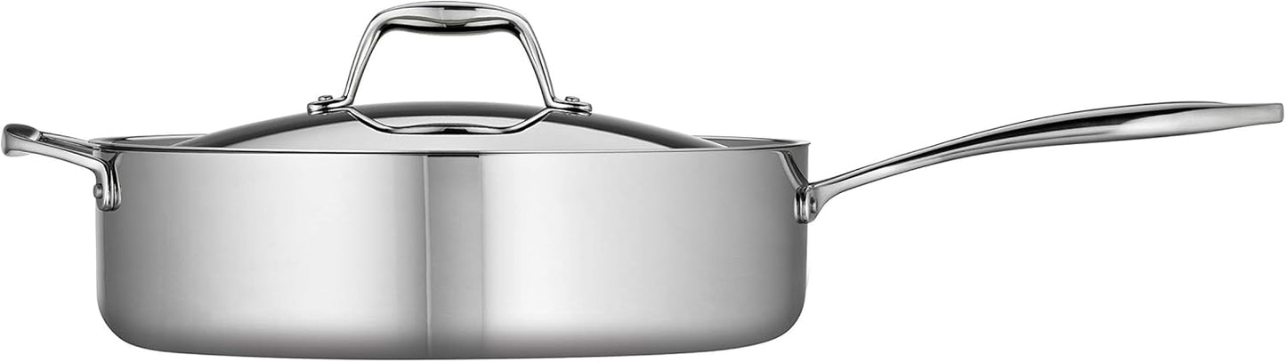 Tramontina Signature Tri-Ply Clad Stainless Steel 6-Quart Saute Pan with Lid, Induction-Ready Cooking Pan, Dishwasher-Safe, NSF-Certified, Made in Brazil