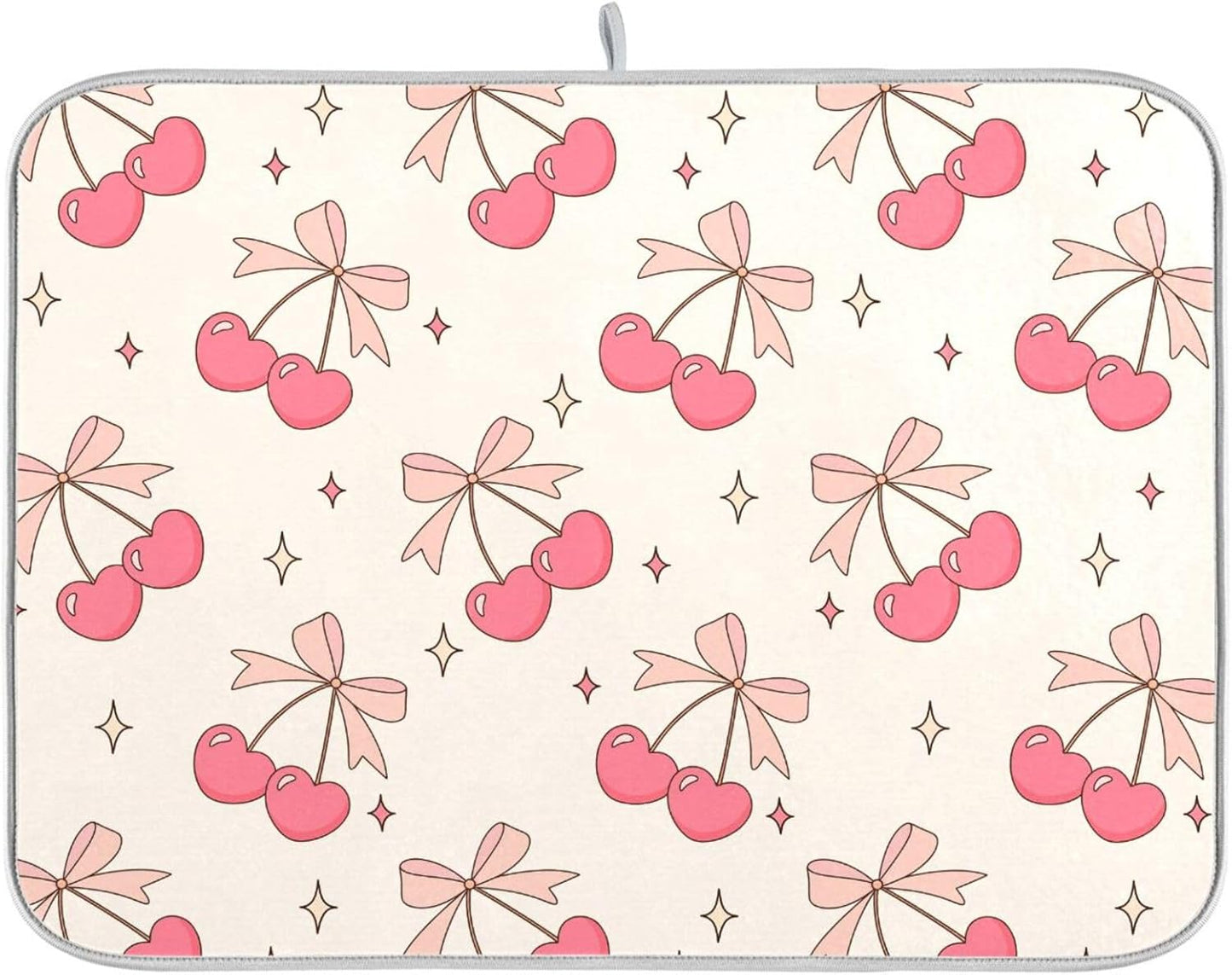 Cute Cherry Bow Dish Drying Mat for Kitchen Counter Absorbent Dish Drainer Mats Drying Pads 18"x24"