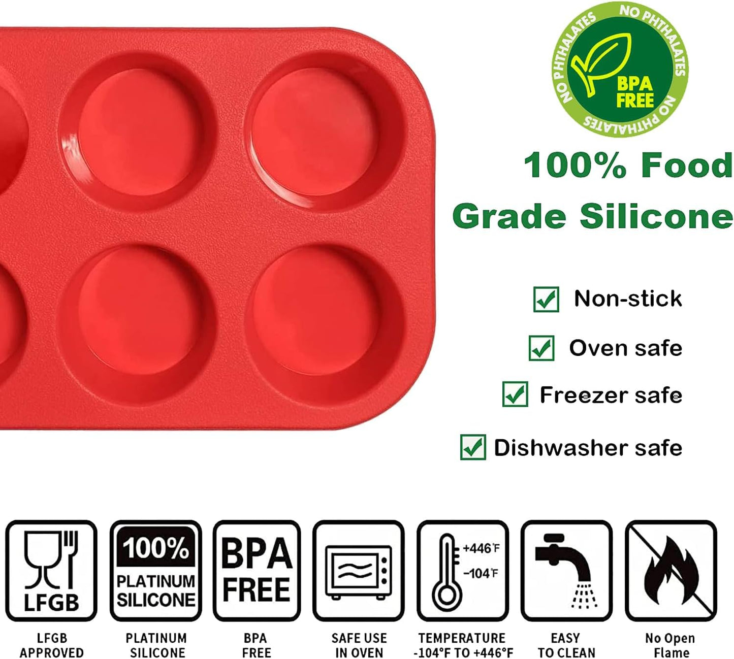 Commercial-Grade Silicone Muffin Pan (2-Pack) - 6-Cup Non-Stick Mold for Baking, Meal Prep & Crafts | Oven/Dishwasher Safe, BPA-Free, Perfect for Cupcakes, Savory Bites & Soap Making