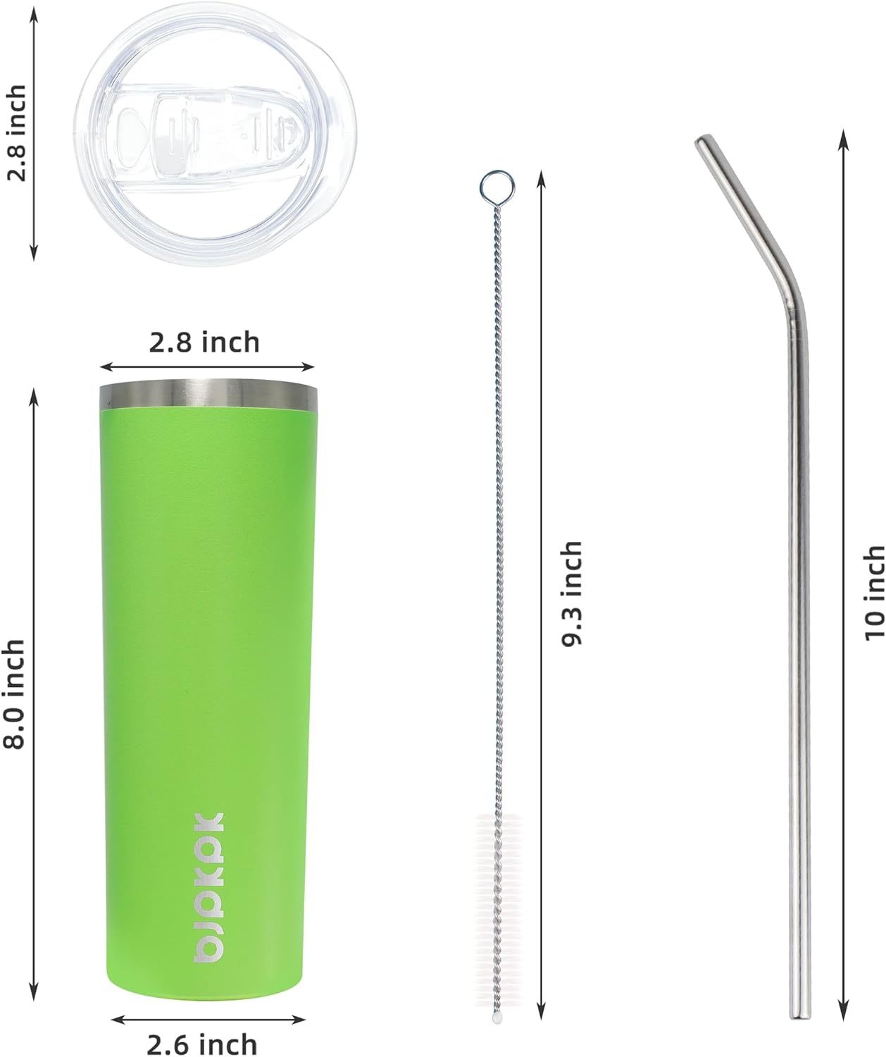 BJPKPK 20 oz Skinny Tumbler With Lid Insulated Travel Coffee Mug Stainless Steel Sublimation Water Tumblers Cup,Green