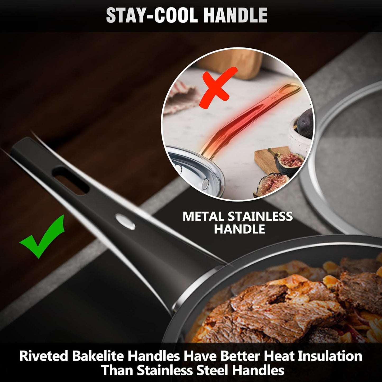 14Pcs Kitchen Pots and Pans Set, Stainless Steel Cookware Set Non Toxic, Induction Cooking Pot and Pan Set with Stay-Cool Handles, Healthy PFAS, PFOA, PFOS Free, Dishwasher Safe