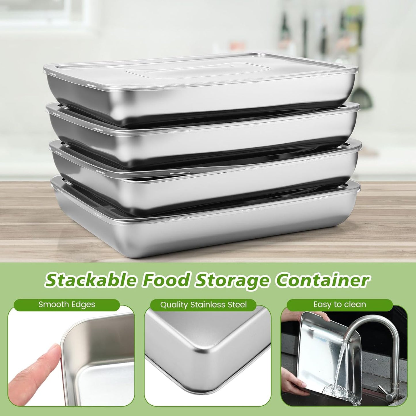 12 Pcs 129 oz Stainless Steel Food Storage Container with Lid Reusable Meal Prep Container Stackable Metal Storage Box Kitchen Tray for Meat Marinating Oven Freezer Leftovers Dishwasher Safe