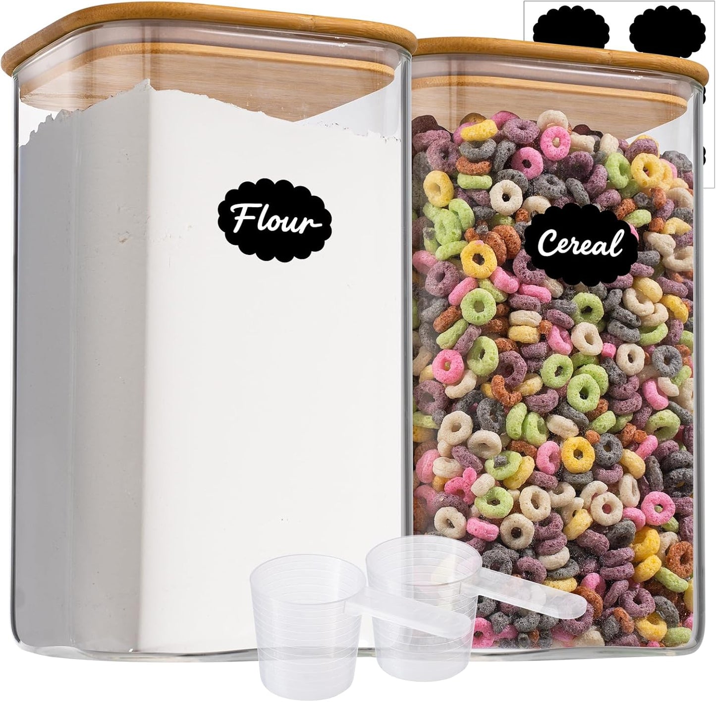 1.2 Gallon (148oz) 2PCS Large Glass Food Storage Containers, Wide Mouth Storage Containers with Tight Lids Square Glass Jars for Flour and Sugar Cereal Rice Pasta Oats Wheatmeal Coffee Niblet