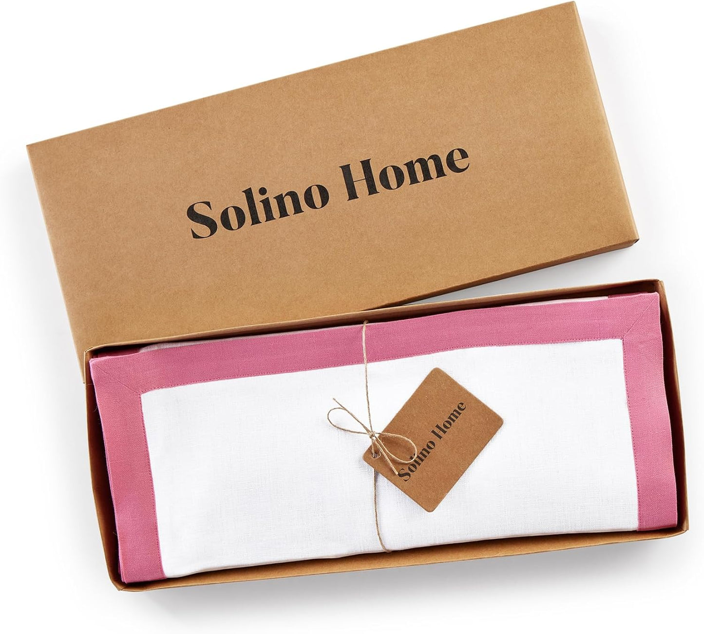 Solino Home Linen Table Runner 120 Inches Long - 100% Pure Linen Pink Carnation and White Dining Table Runner 14 x 120 Inch for Fall, Autumn, Halloween, Thanksgiving - Classic