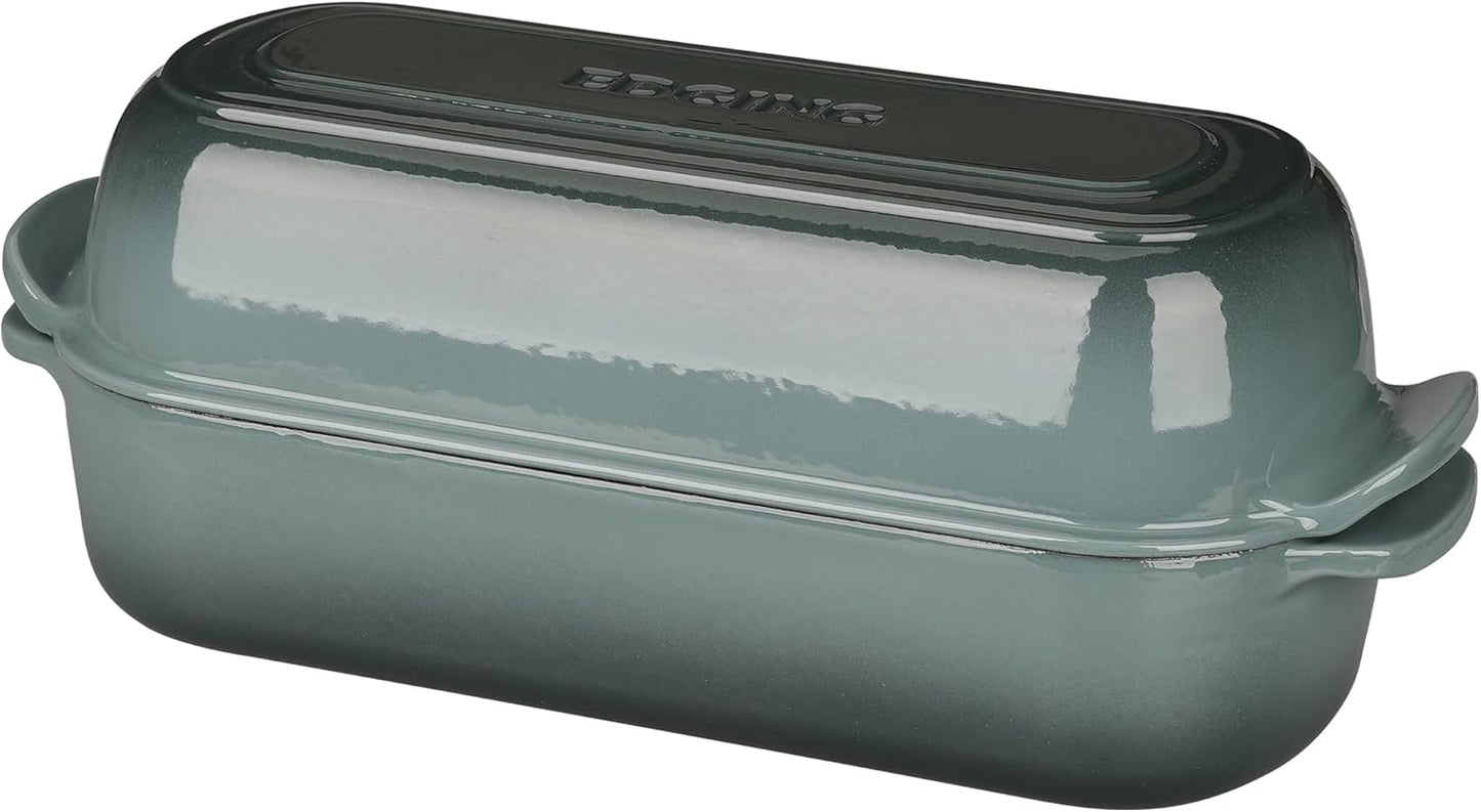 Enameled Cast Iron Loaf Pan with Lid, Dutch Oven Bread pan for Homemade Sourdough Bread Baking, 12.5x5.5 inch, 5qt, Slateblue
