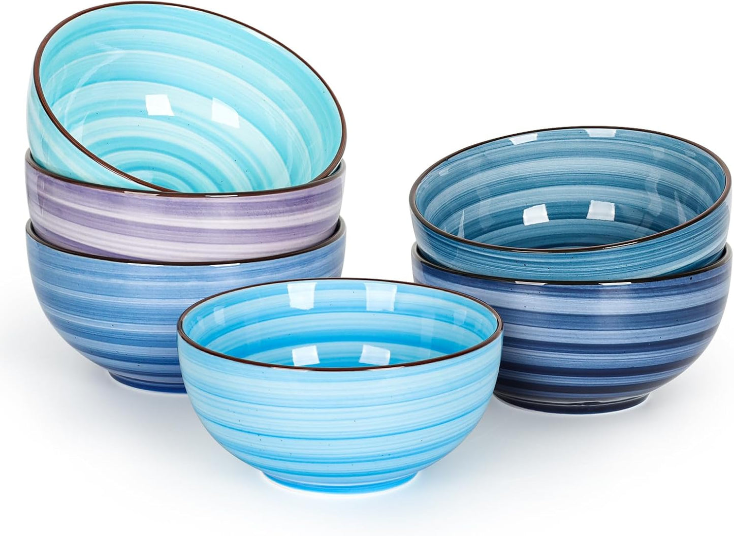 KitchenTour 24 OZ Cereal Bowls Set of 6, Ceramic Soup Bowls for Kitchen, 5.9 Inch Colorful Serving Bowls for Oatmeal, Salad, Pasta, Dessert - Microwave & Dishwasher Safe, Assorted Cool Colors