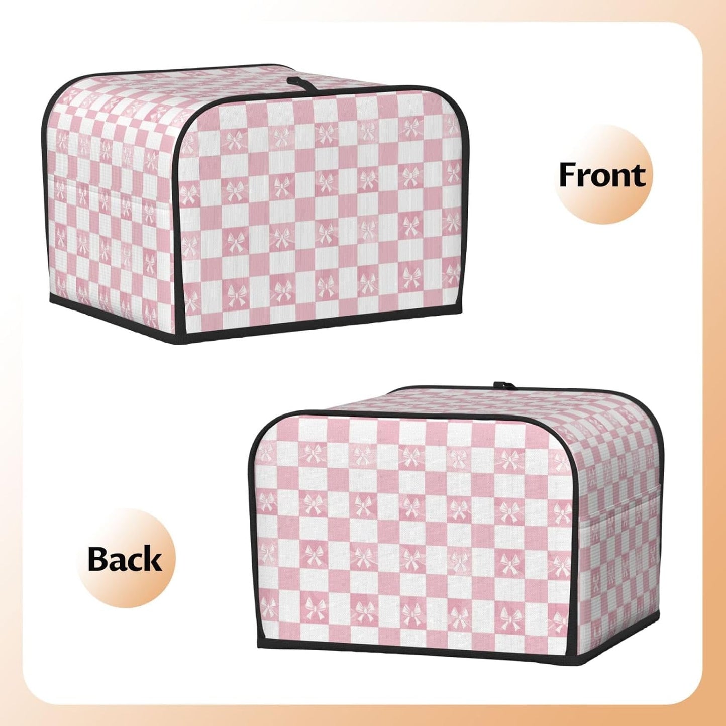 Toaster Cover 4 Slice Pink Check Bow Pattern Kitchen Small Appliance Covers with Pockets Dust and Fingerprint Protection