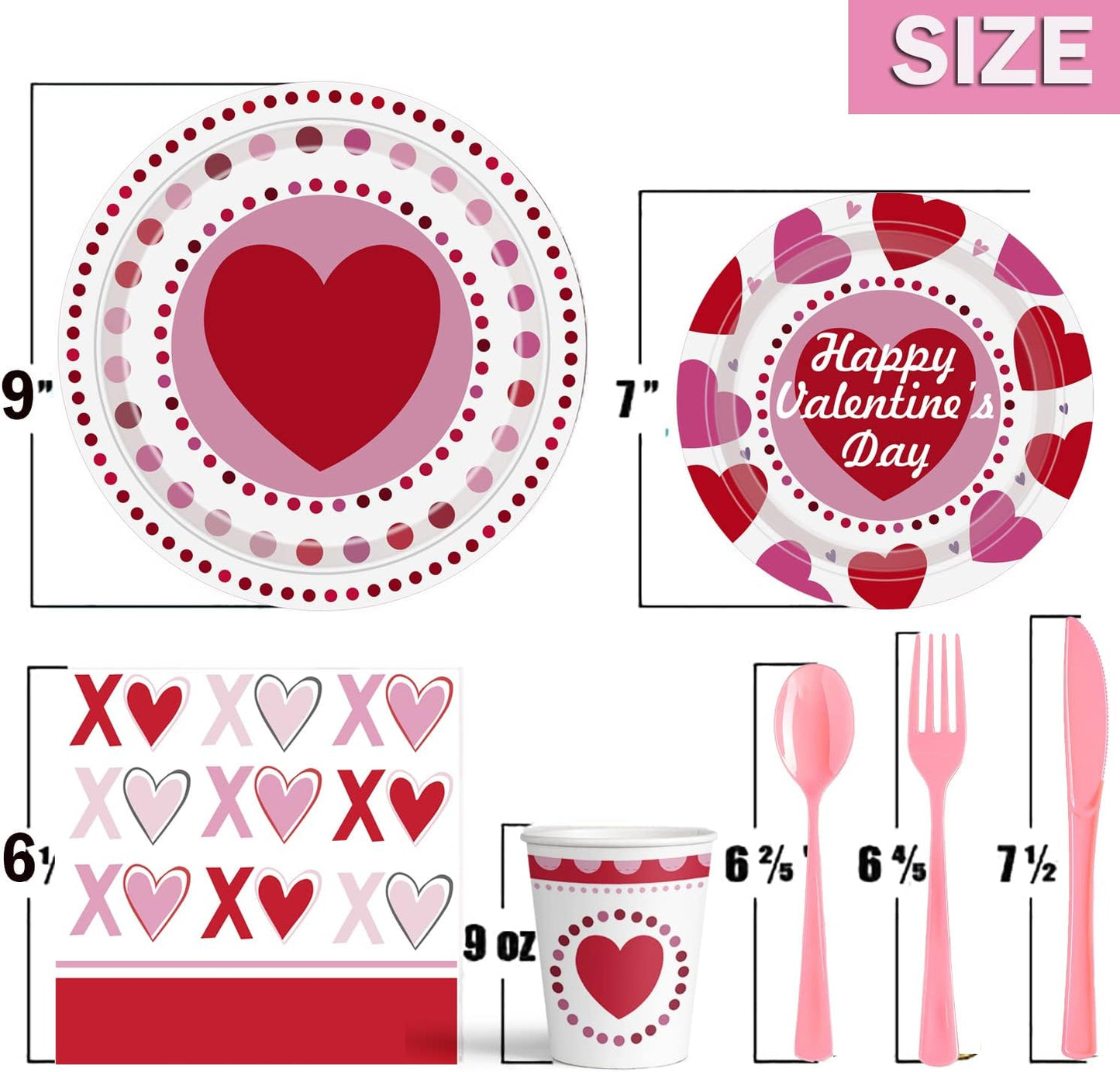 2025 Valentines Day Paper Plate Tableware Set - 177 pcs Heart and Love Disposable Dinnerware with 2 Tablecloth - Red Paper Plates Napkins Cups for Valentines Day Kids School Office Party Supply