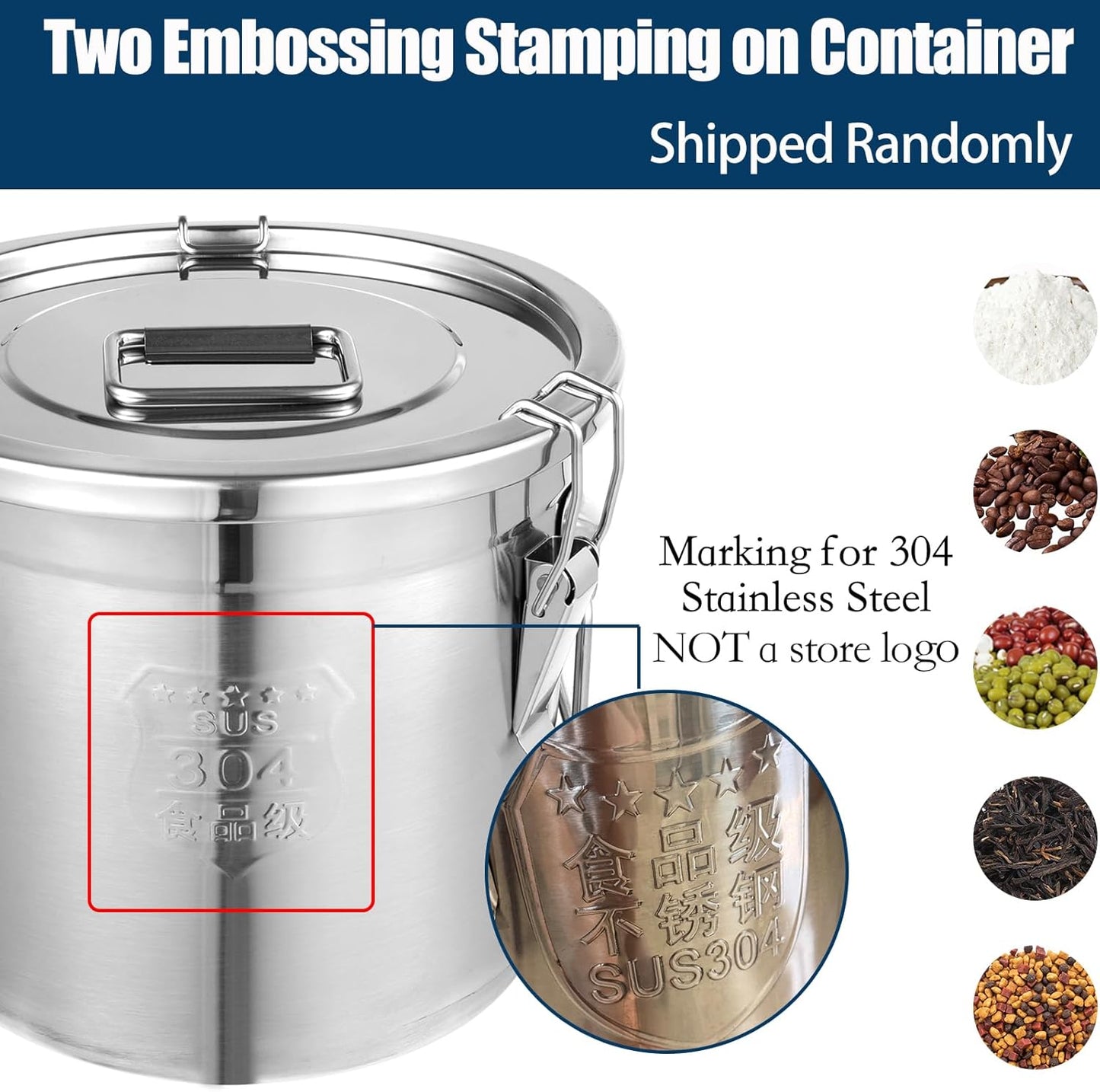 304 Stainless Steel Airtight Canister, 3.17Gal/405oz/12L Airtight Food Storage Container with Lid Lock Clips, Flour Container Metal Bucket Food Storage Container for Rice, Flour, Grain, Coffee Bean