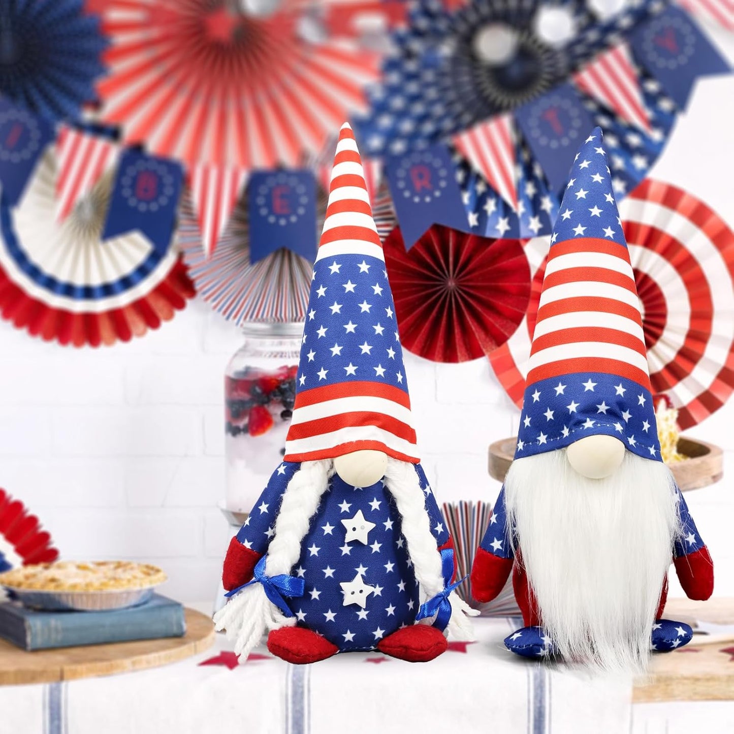 4th of July Decorations - Memorial Day Decorations - Patriotic Plush Gnomes for Home - Fourth of July for Office Desk Decor, Indoor - Red White Blue Gnome Figurines Decor for Independence Labor Day