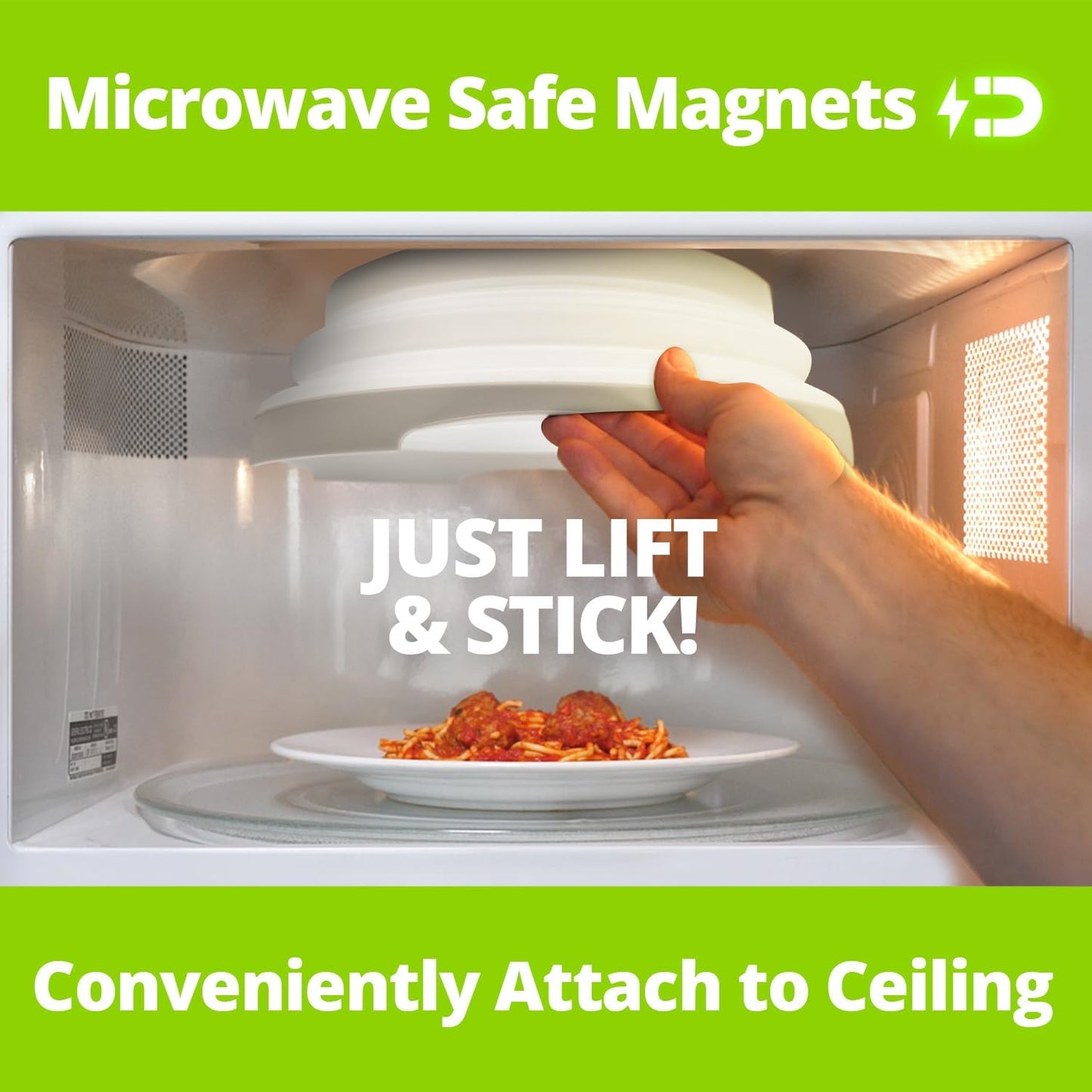 High Power Magnetic Microwave Splatter Cover with strongest magnetic grip, Collapsible 12-Inch BPA-Free Food Lid, Vented Plate Guard, Dishwasher Safe, Space-Saving Magnetic Storage - White