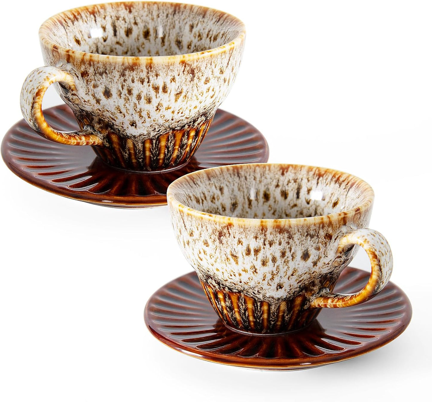 2 oz Espresso Cups Set of 2, Ceramic Cappuccino Cups with Saucers, Durable Porcelain Tea Set & Modern Coffee Cup Collection, Coffee Lover Gifts, Glazed White