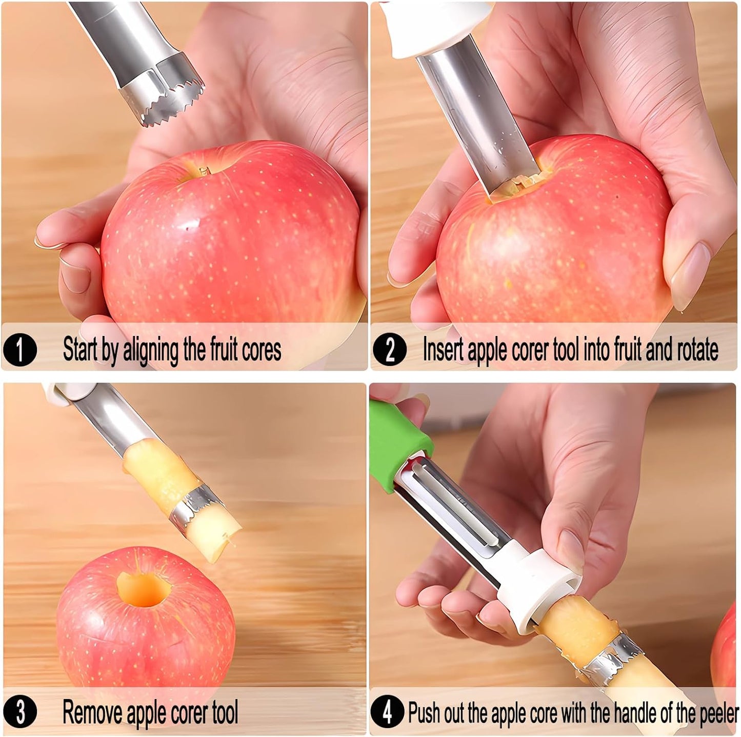 2 in 1 Apple Core Removal, Apple Peeler and Corer Tool, Stainless Steel Kitchen Core Removal Tool,Fruit Corer for Cored Apples, Pears, Bell Peppers, Cakes