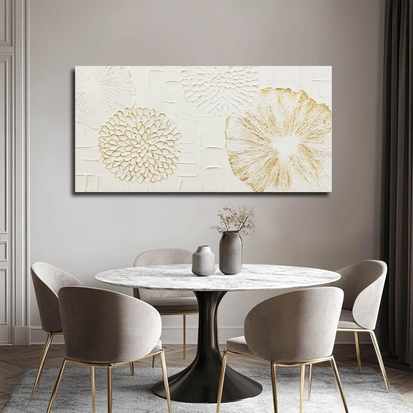 VAYIMDH White Wall Artwork Floral Wall Painting Modern Wall Art 24"x48" Large Pictures for Living Room Kitchen Wall Poster Canvas