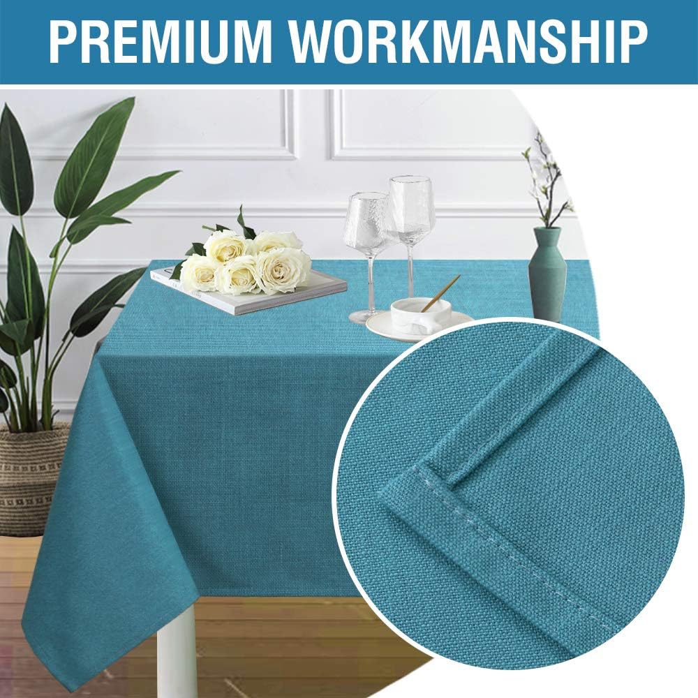 H.VERSAILTEX Linen Textured Table Cloths 54 x 70 Inch Premium Solid Tablecloth Spill-Proof Waterproof Table Cover for Dining Buffet Feature Extra Soft and Thick Fabric Wrinkle Free, Teal