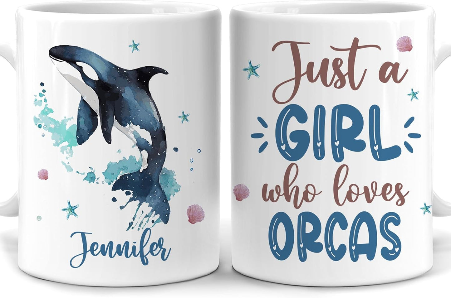 Hyturtle Personalized Gifts Orca Lover - Just A Girl Who Loves Orcas Custom Name Ceramic Coffee Mug Cup 11oz - Idea Cute Sea Animal Lover Gifts For Women, Girl Daughter On Birthday, Christmas