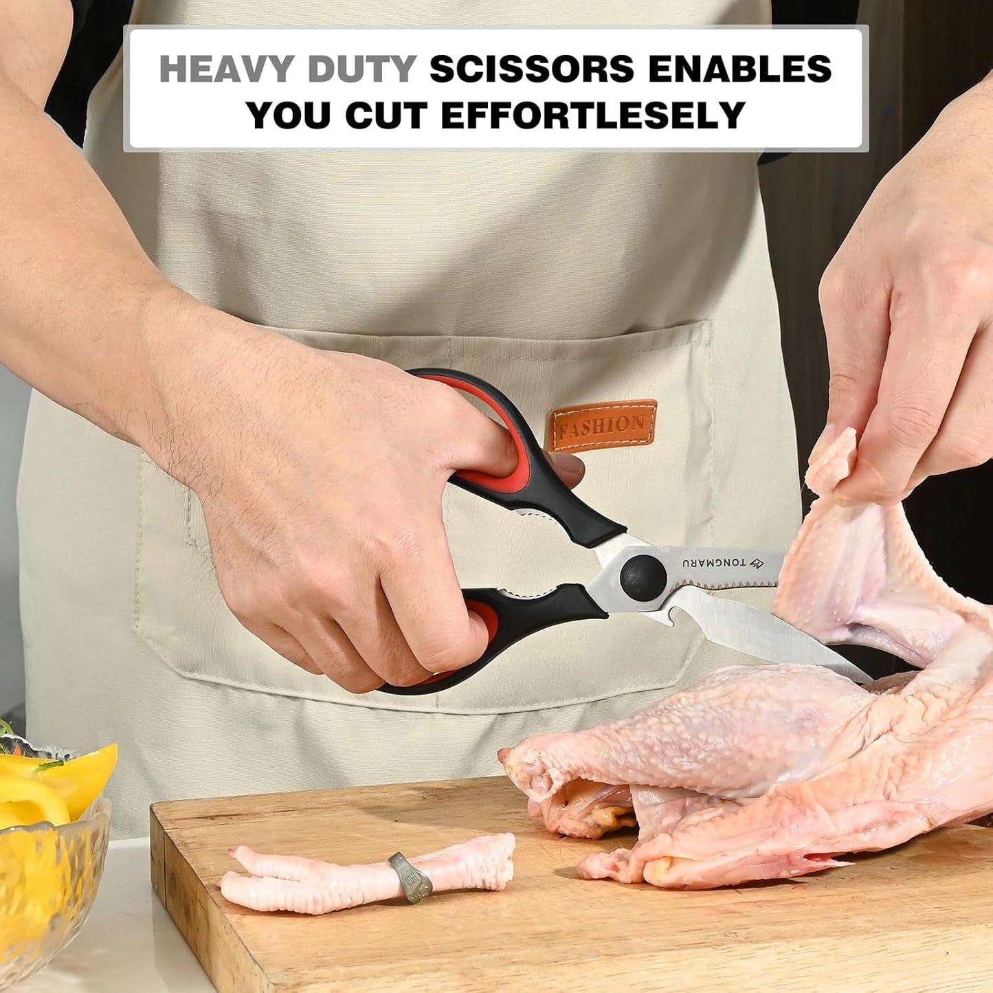 Kitchen Cooking Shears Heavy Duty Kitchen Scissor with, Detachable, All Purpose Scissors, Dishwasher Safe Scissors, Serrated Blades, Nutcracker and Bottle Opener function included (2 Pack)