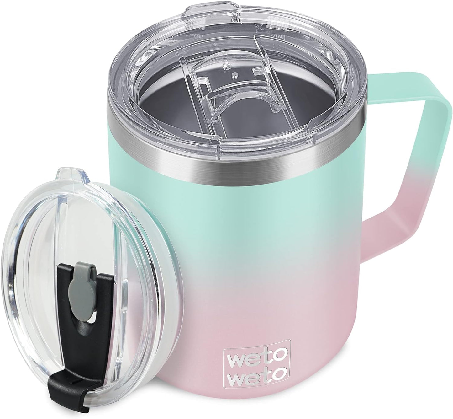 WETOWETO 14 oz Coffee Mug Set, Vacuum Insulated Camping Mug with Lid, Double Wall Stainless Steel Travel Tumbler, Coffee Cup Outdoor, Powder Coated Sweet Taffy