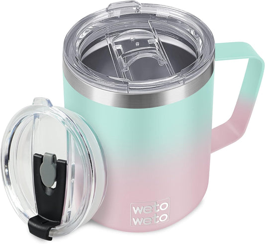 WETOWETO 14 oz Coffee Mug Set, Vacuum Insulated Camping Mug with Lid, Double Wall Stainless Steel Travel Tumbler, Coffee Cup Outdoor, Powder Coated Sweet Taffy
