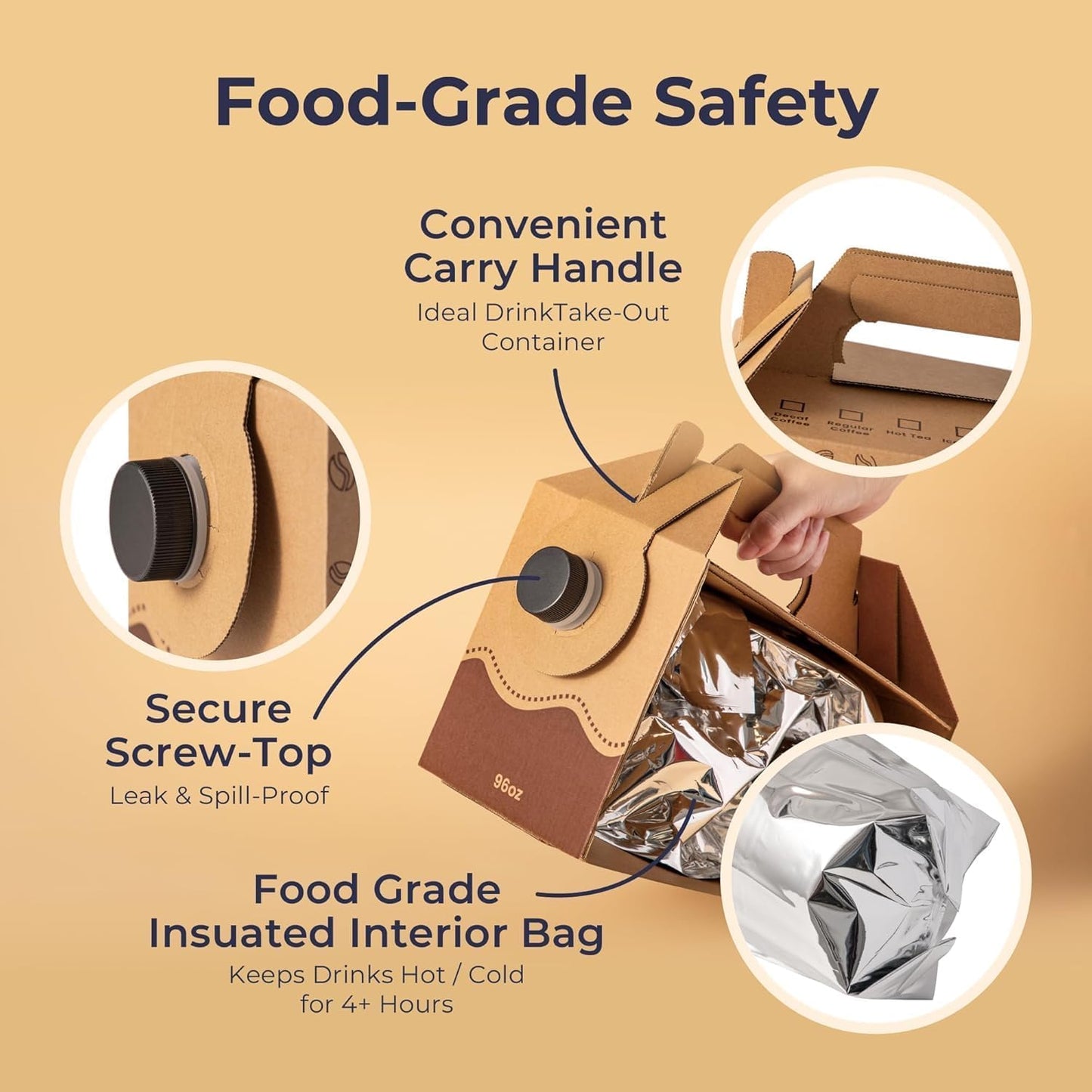 Fit Meal Prep 25 Pack 96 oz Disposable Coffee Dispensers with Handle, Insulated to Go Storage Containers, Portable Coffee Box Cold Hot Drink Dispenser Bulk for Party, Catering, Office, Take Out