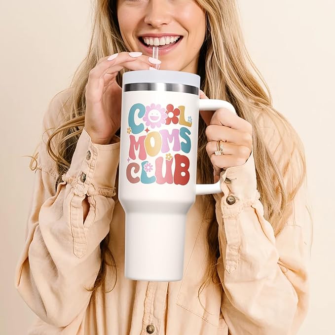 Gifts for Mom, Christmas Gifts from Daughter Son, 40 OZ Tumbler Best Mother Birthday Gift for Mother-in-Law Wife Mama, Cool Moms Club Insulated Cup with Handle New Mom Xmas Gift for Wife from Husband