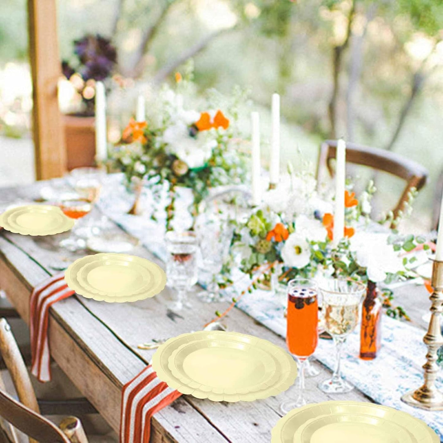 50 Pcs Yellow Scalloped Paper Plates 25 × 7'' and 25 × 9'' Disposable Yellow Scalloped Dinner Plates for Wedding Baby Shower Birthday Party Disposable Dessert Plate