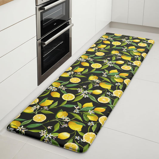Lemon Kitchen Mats for Floor - Anti Fatigue Mats for Kitchen Floor, Cushioned Non-Skid Washable Memory Foam Rug for Office, Sink, Laundry (17.3"×59"×0.47") Black