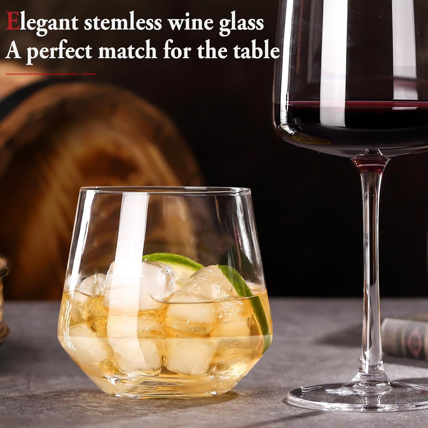 Stemless Wine Glasses Set of 6,13oz Hand Blown Water Glasses,Red Wine Glasses for Beer,Juice,Mojito,Iced Tea,Kitchen,Bar Cocktail