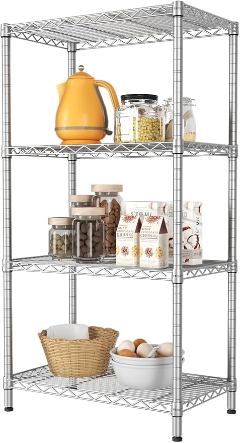 SINGAYE 4 Shelves Adjustable Storage Shelf Wire Shelving Rack Bathroom Standing Units Laundry Room Organization for Kitchen Office Bathroom Organizers Metal Pantry 14" D x 24" W x 48" H Gray