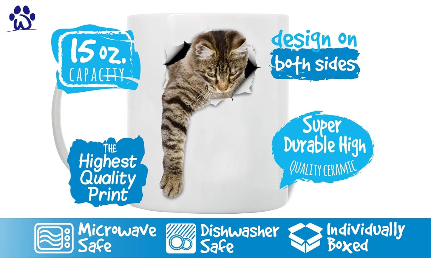 Winston & Bear Cute Reaching Tabby Cat Mug - Funny Ceramic Coffee Mug Gift for Cat Lovers - Perfect Birthday or Christmas, Father's or Mother's Day Gift (15oz)