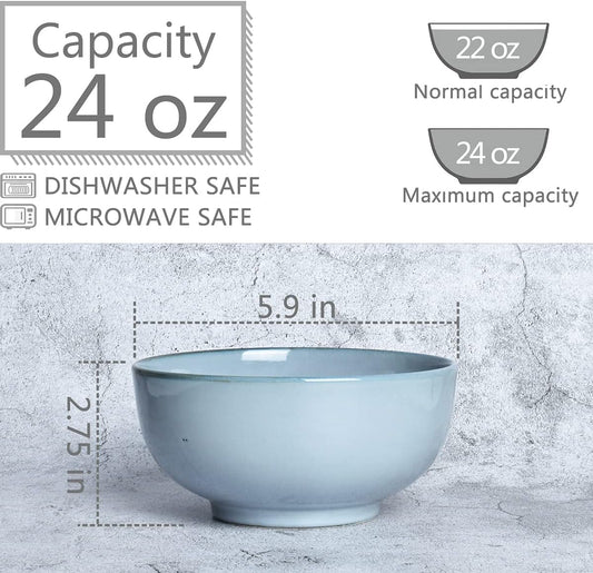 Bosmarlin Ceramic Bowl Set of 4, Dishwasher and Microwave Safe (5.75 Inches, Grey)