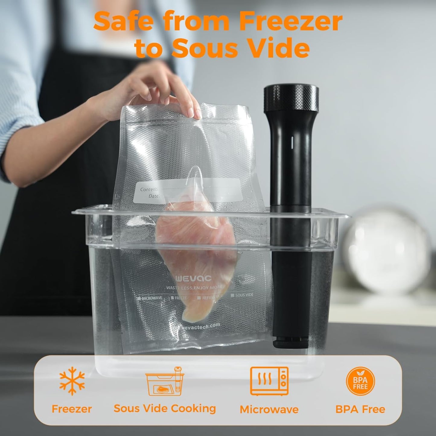 Wevac Vacuum Sealer Bags – 50 Count (6″×10″), Heavy-Duty BPA-Free Food Storage Bags, Puncture-Resistant, Freezer & Sous Vide Safe, Compatible with All Vacuum Sealers