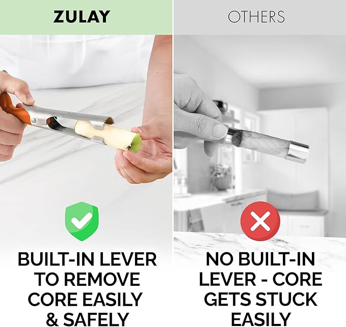 Zulay Kitchen Premium Apple Corer Tool - Ultra Sharp, Stainless Steel, Serrated Blades for Easy Coring - Easy to Use & Clean, Durable Apple Corer Remover for Baking Apples & More - Cinnamon