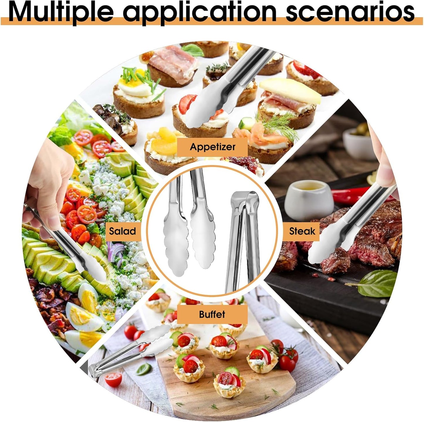 Tongs, Small Tongs for Serving Food Buffet Salad Cooking Metal Food Grade Kitchen Cooking Utensils Stainless Steel