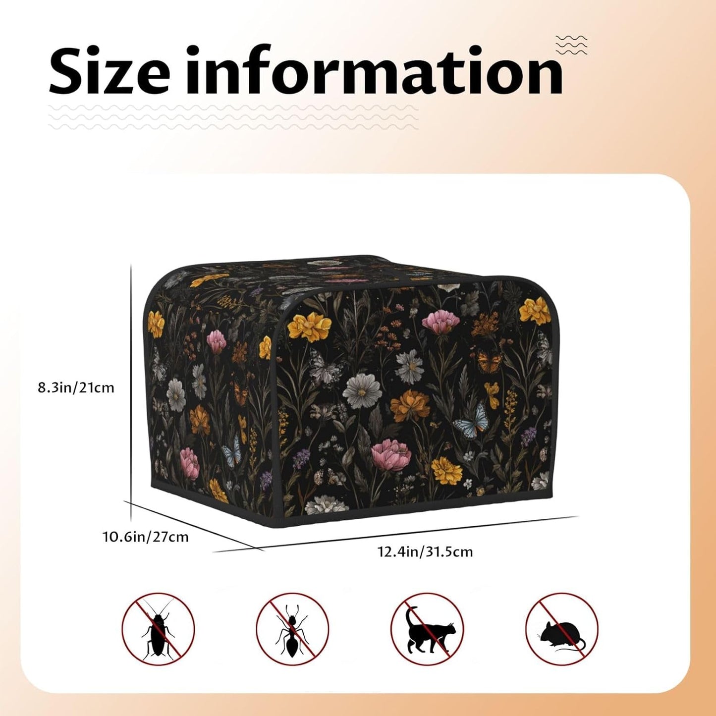 Toaster Cover 4 Slice Flower Butterfly Boho Botanical Kitchen Small Appliance Covers with Pockets Dust and Fingerprint Protection