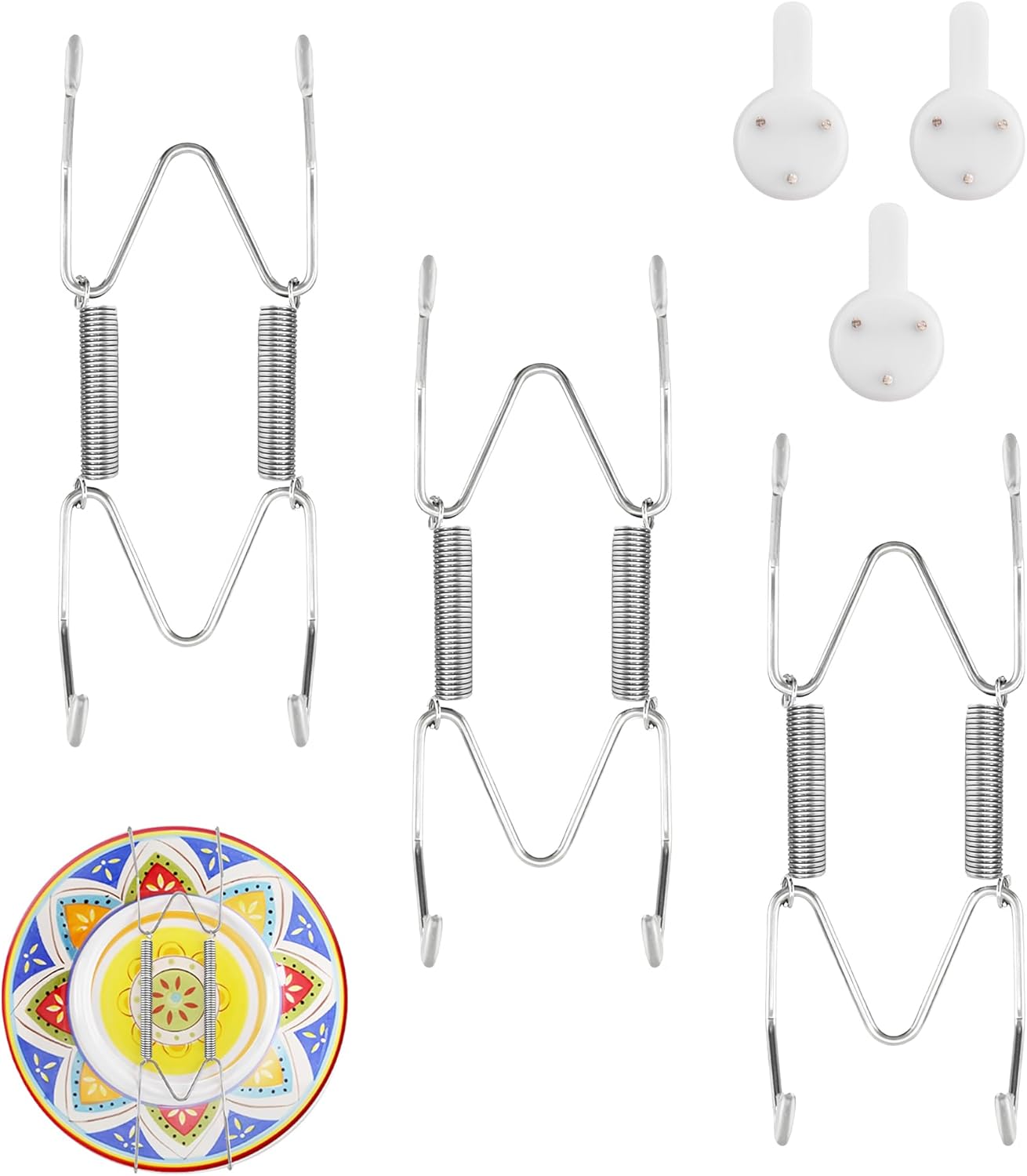 3 Pack Plate Hangers for The Wall Suitable for 4-5 inch Small Decorative Plate, Invisible Stainless Steel Plate Hangers for Display with Wall Hooks, for Plates/Platter/Dish/Picture(Silver)