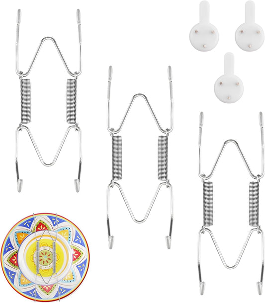 3 Pack Plate Hangers for The Wall Suitable for 4-5 inch Small Decorative Plate, Invisible Stainless Steel Plate Hangers for Display with Wall Hooks, for Plates/Platter/Dish/Picture(Silver)