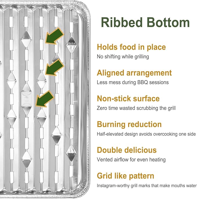 13" Food-Grade Aluminum Foil Disposable Grilling Trays of 20 pcs -13x8.6 Inches, Grill Basket with Holes Grilling Pans for Barbecue Foods