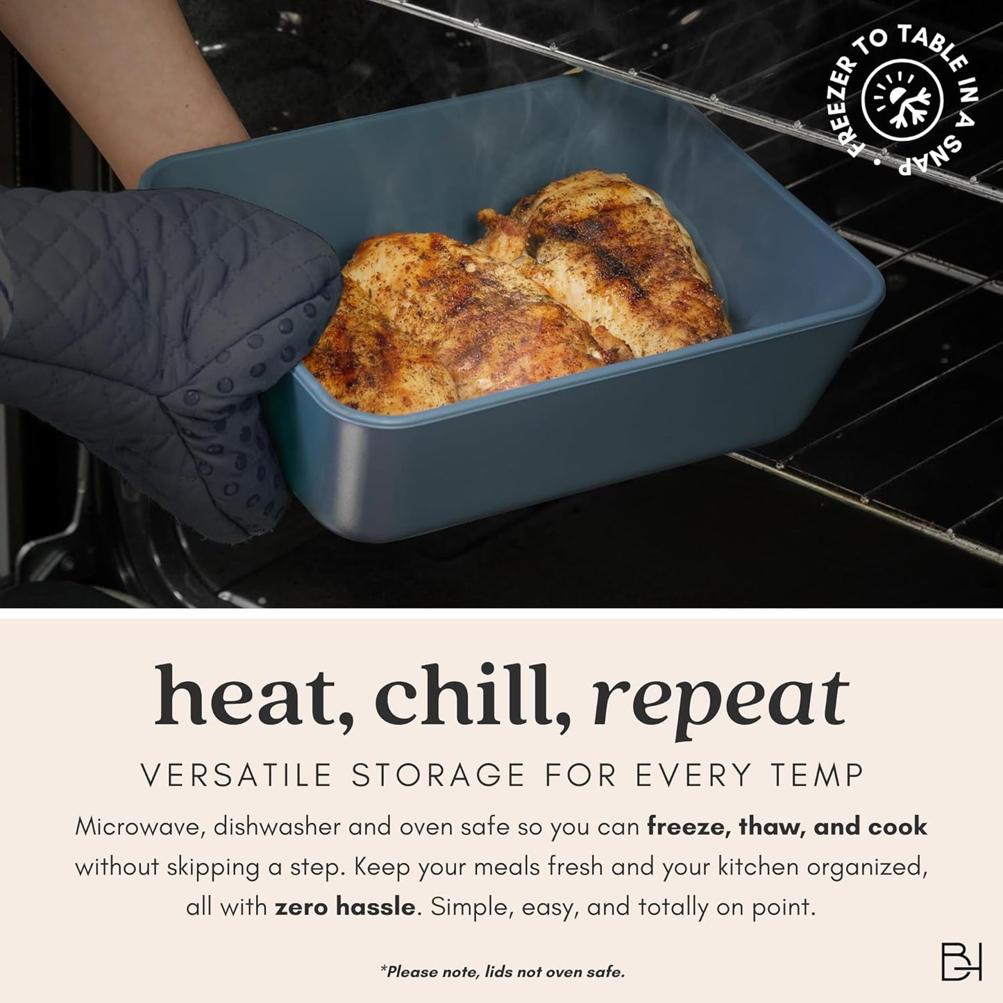 Ceramic Coated Glass Food Storage Container | No PTFE, PFOA, PFAS, and BPA | Reusable Non Toxic Meal Prep Container with Glass Lid | Easy To Store | 11 Cup Rectangle [Dusk]