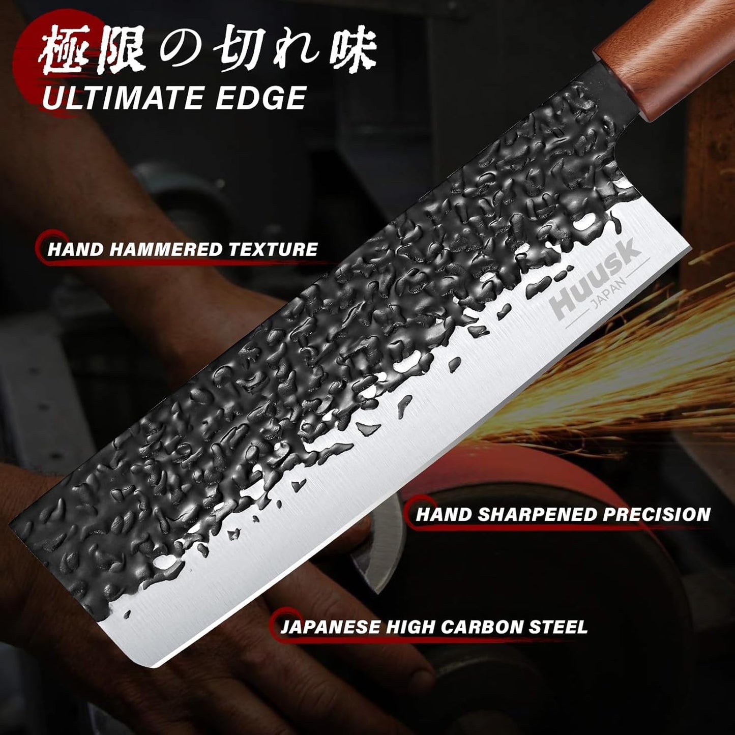 Huusk Japanese Knife Set 6pcs with Covers - Professional Chef Knife Set with Bag & Sharpener, High Carbon Steel Forged Knives Sets with Scissors, Japanese Kitchen Knives Sets, Gift for Men Women