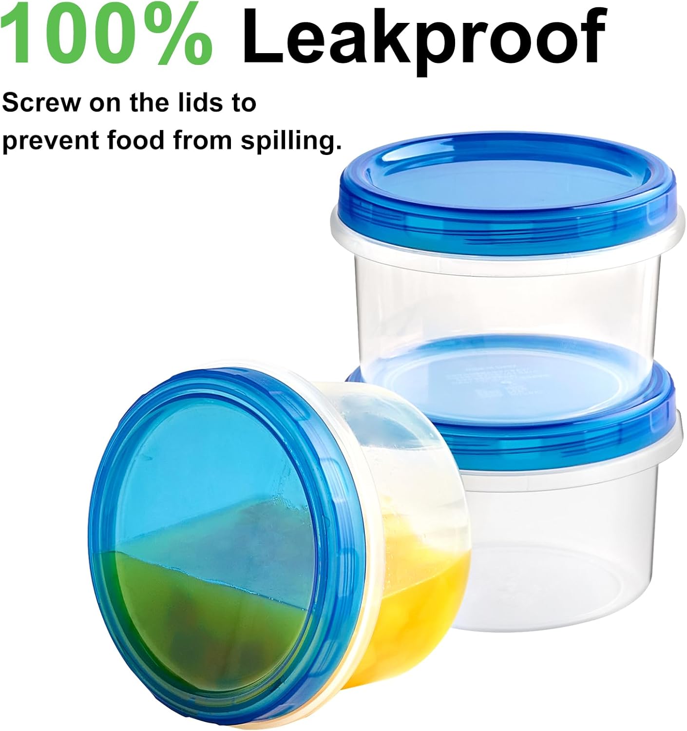 Qeirudu 10 Pack 16oz Freezer Storage Containers with Screw Lids, Leakproof Meal Prep Containers, Small Plastic Food Storage Containers for Soup, Fruits, Leftovers, Salads, Oats